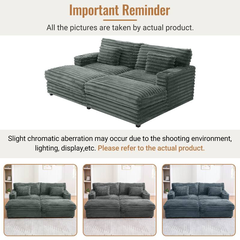 Oversized Double Chaise Lounge Sofa, Living Room 2 Seater Sofa Upholstered Sleeper Sofa Bed Daybed with USB Ports & Cup Holders