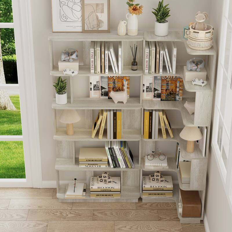 Set Of 2 Free Combination Bookcase Space Saving Corner Bookshelf, L-Shaped Bookcase + I-Shaped Bookcase