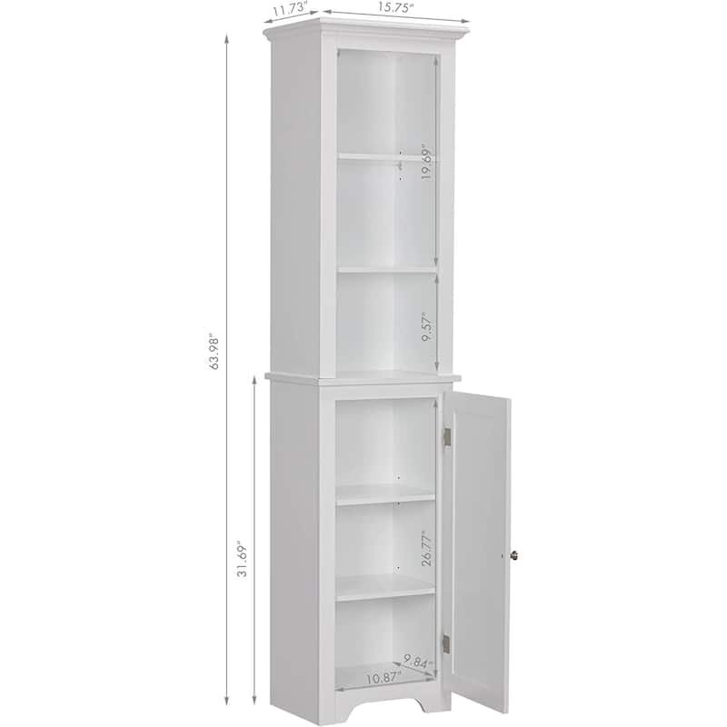 UTEX 64" Freestanding Storage Cabinet, Bathroom Tall Cabinet with Doors and Shelves, Free Standing Linen Tower