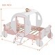 preview thumbnail 18 of 16, Twin Size Princess Bed with Crown and Wheel Decoration, Wooden Platform Carriage Bed Frame with Stair for Kids Bedroom