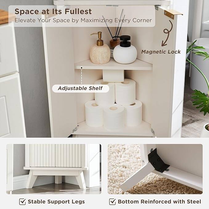 68" Modern Tall Corner Cabinet, Storage Cabinet with Faux Marble Top