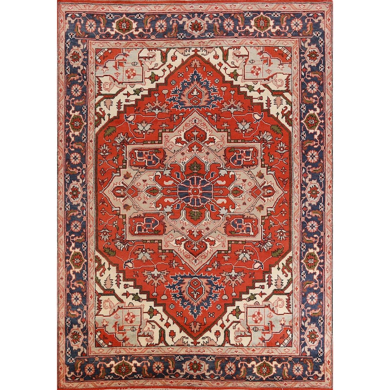Hand Knotted Oriental 100% Wool Carpet Traditional Medallion Oranges & Rust Heriz (serapi) Area Rug - 11' 10'' X 9' 0''