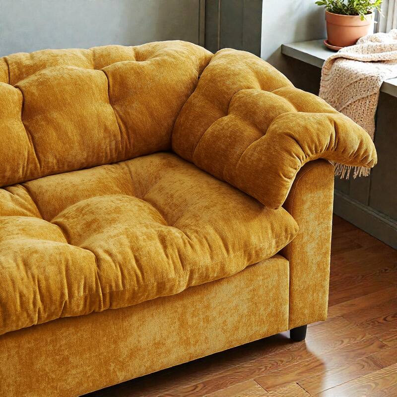 94.8" Chenille Deep Seat Sofa, Modern Cloud-Like Upholstered 3-Seater Couch for Living Room, Bedroom, Office & Apartments