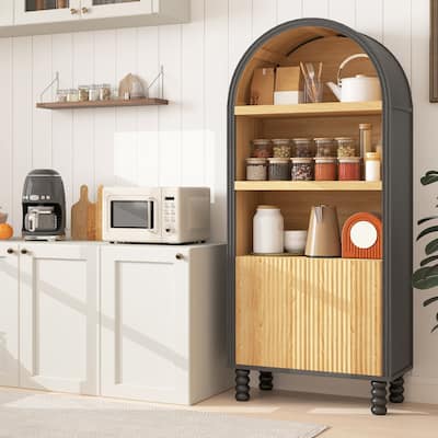 AVAWING 5-Tier Arched Bookcase with Cabinet Doors, Modern Storage Bookshelf for Living Room & Office