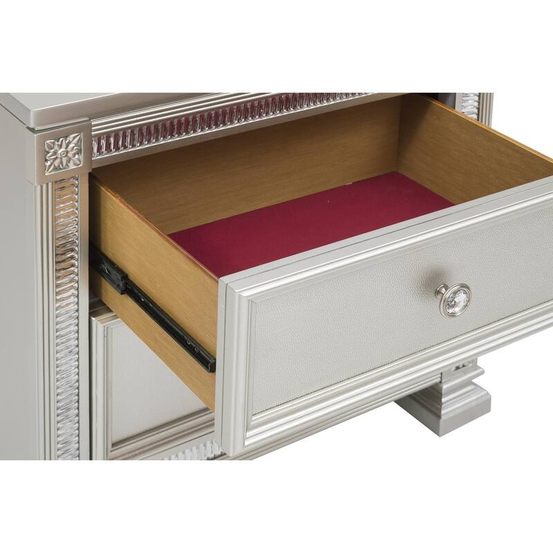 Glamorous Modern Design 1pc Nightstand of 2x Drawers Faux Crystal Knobs Furniture - Silver