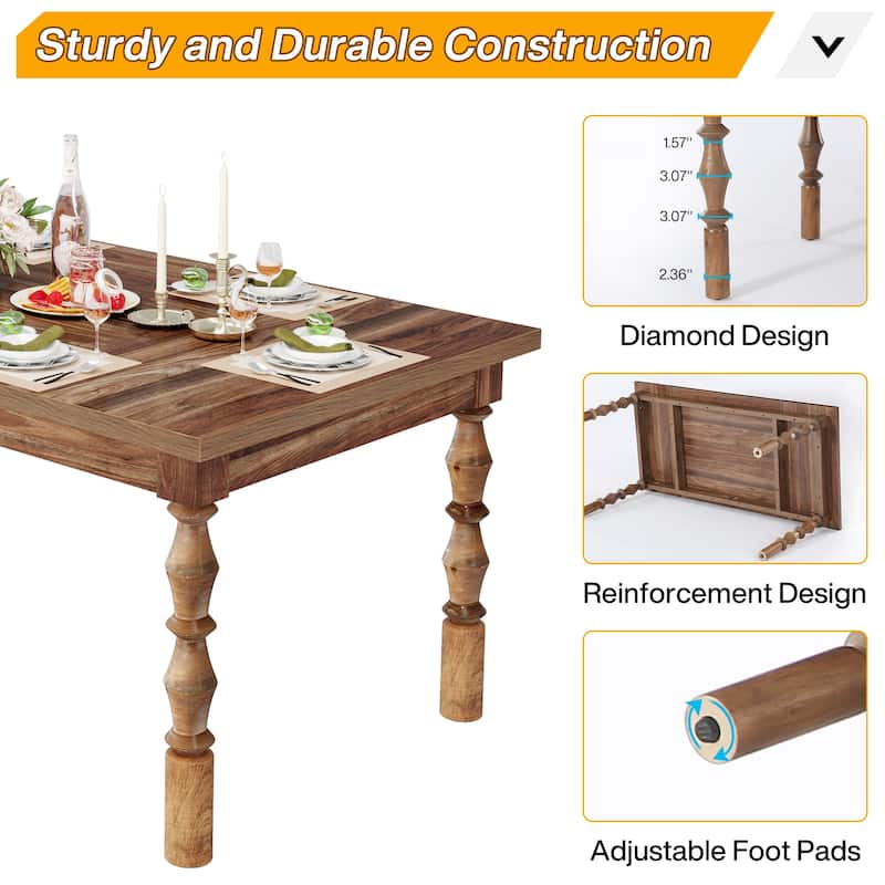 62 Inch Farmhouse Dining Table for 4-6 People, Rectangle Kitchen Dinner Table
