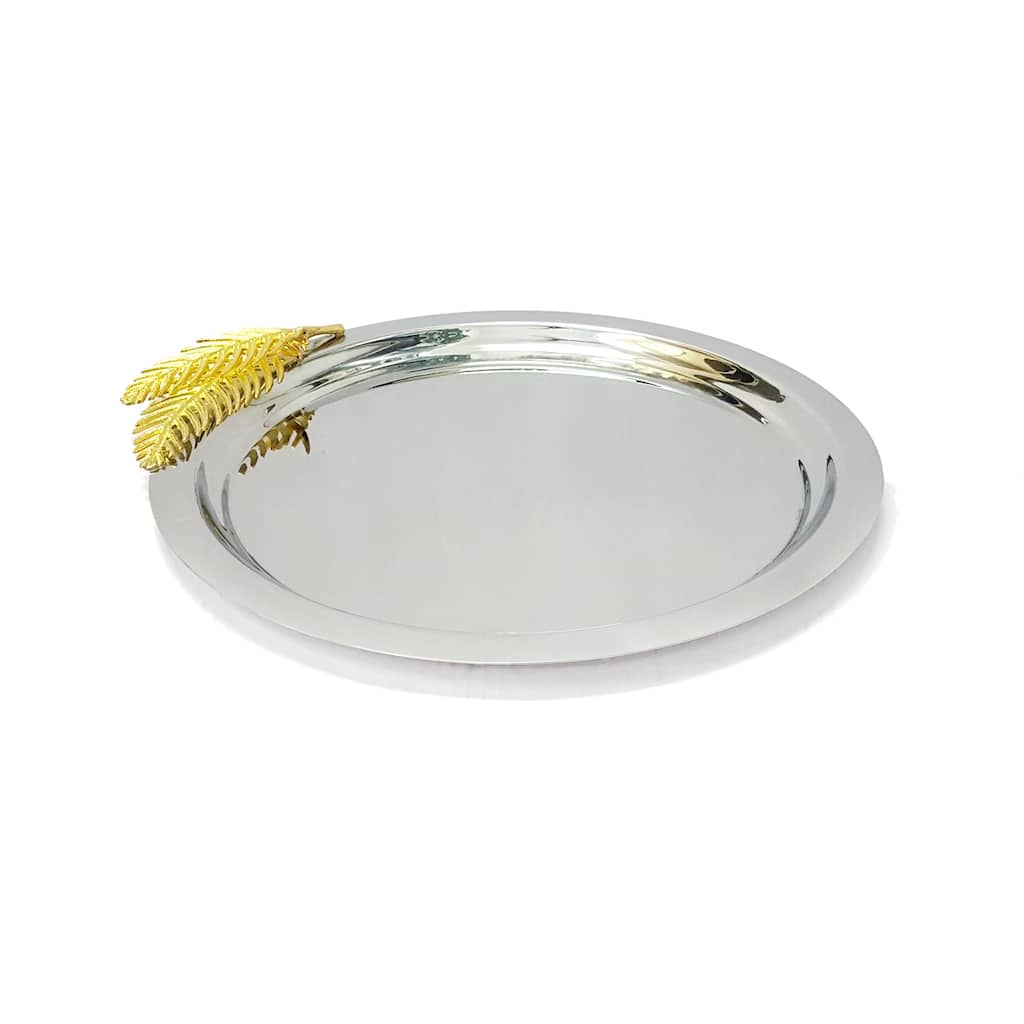 Round Tray with Gold Fern: 13" dia