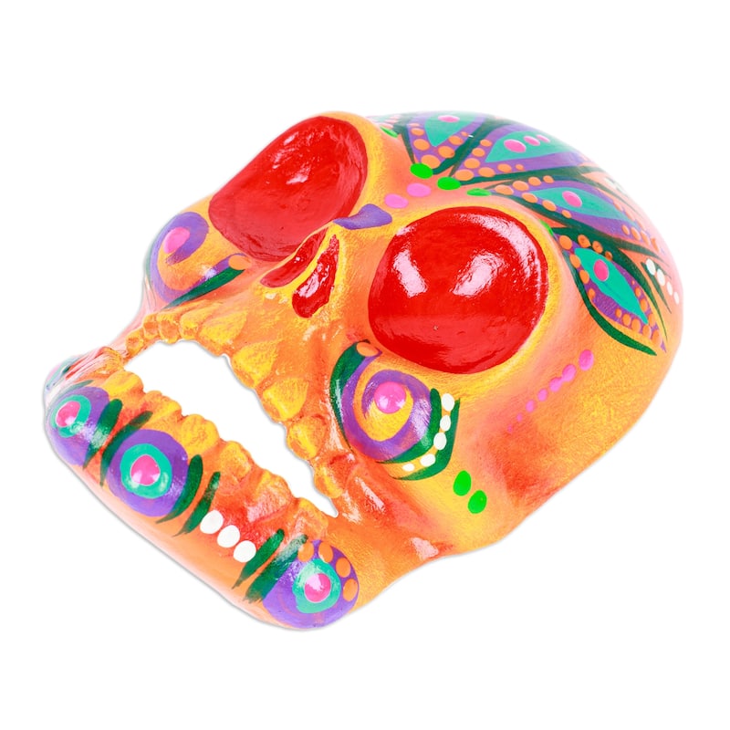Novica Handmade Orange Underworld Recycled Paper Mask
