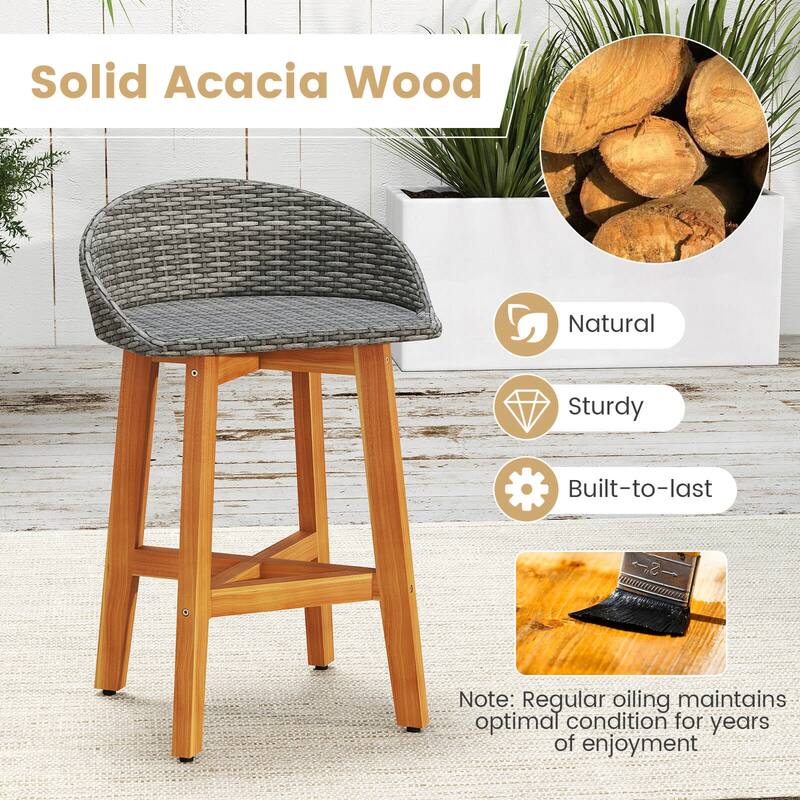 Costway Outdoor Faux Rattan Bar Chairs Set of 2/4 Solid Acacia Wood - See Details