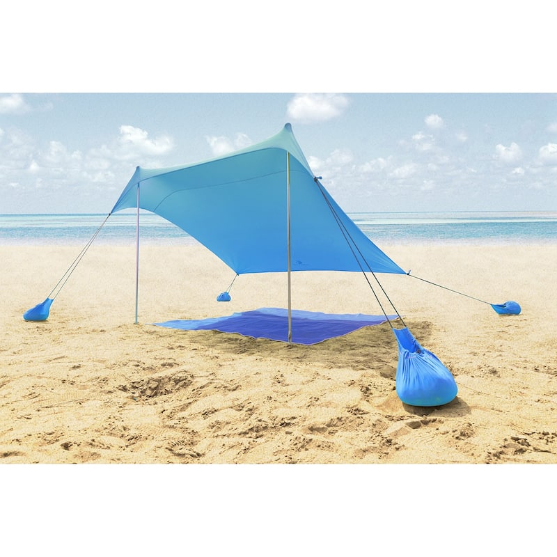 ALPHA CAMP Beach Sunshade 7.6 x 7.2 FT Portable Canopy Tent Sun Shelter Shade with Sandbag Anchors - Blue