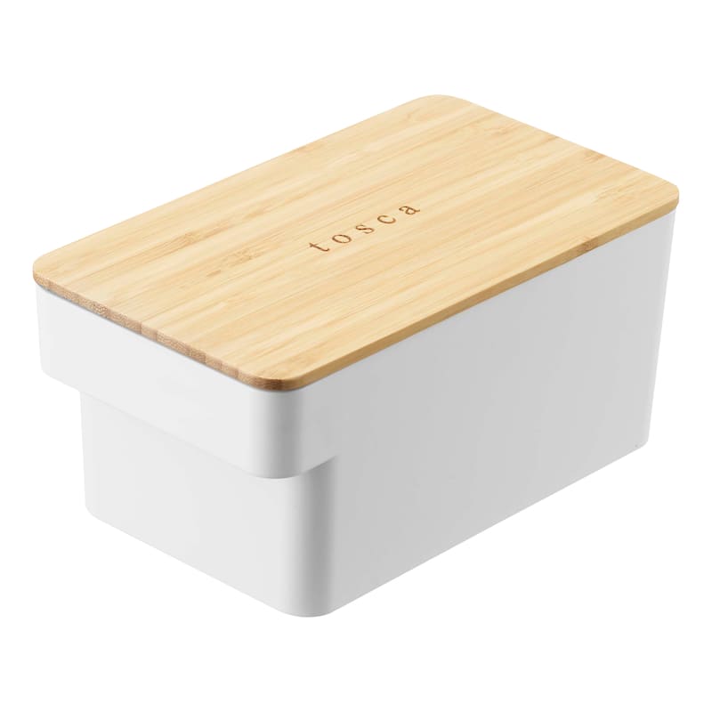 Yamazaki Home Airtight Food Storage Container - Bamboo Lid, Plastic and Wood - L 7.09 x W 3.94 x H 3.35 inches - White - L 7.09 x W 3.94 x H  3.35 inches
