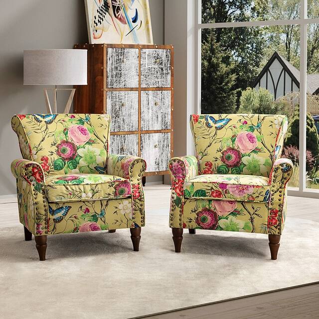 Avelina Upholstered Accent Armchair with Rolled Arms Set of 2 - MUSTARD