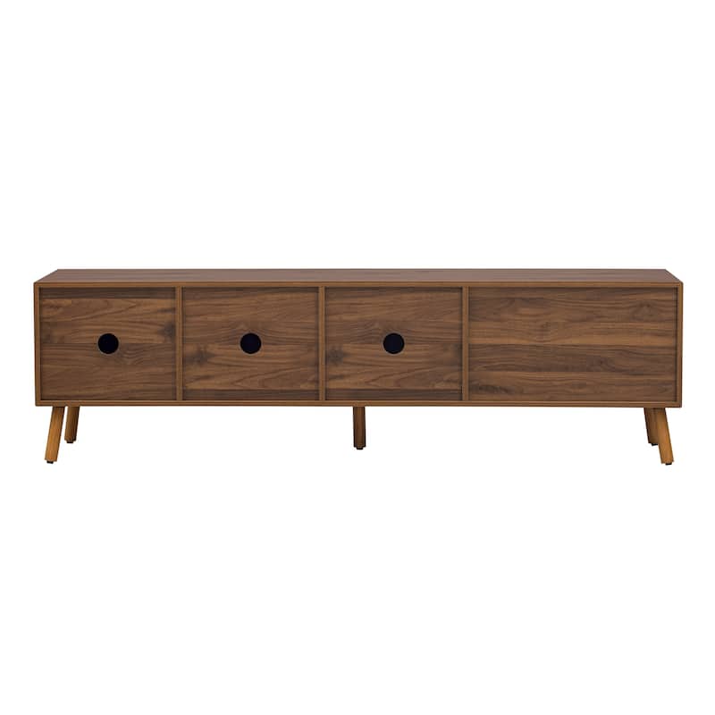TV Stand with Sliding Doors and Shelves, Entertainment Center with Storage, Media Console Table with 5 Solid Wood Legs