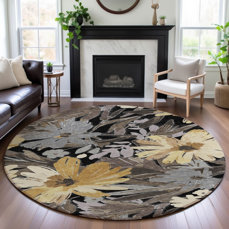 Premium Washable Super Soft Casual Floral Mayfield Rug - Black - 8' x 8'