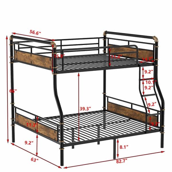dimension image slide 1 of 2, Metal Bunk Bed, Industrial Detachable Bunkbeds with Safety Guard Rails for Teens