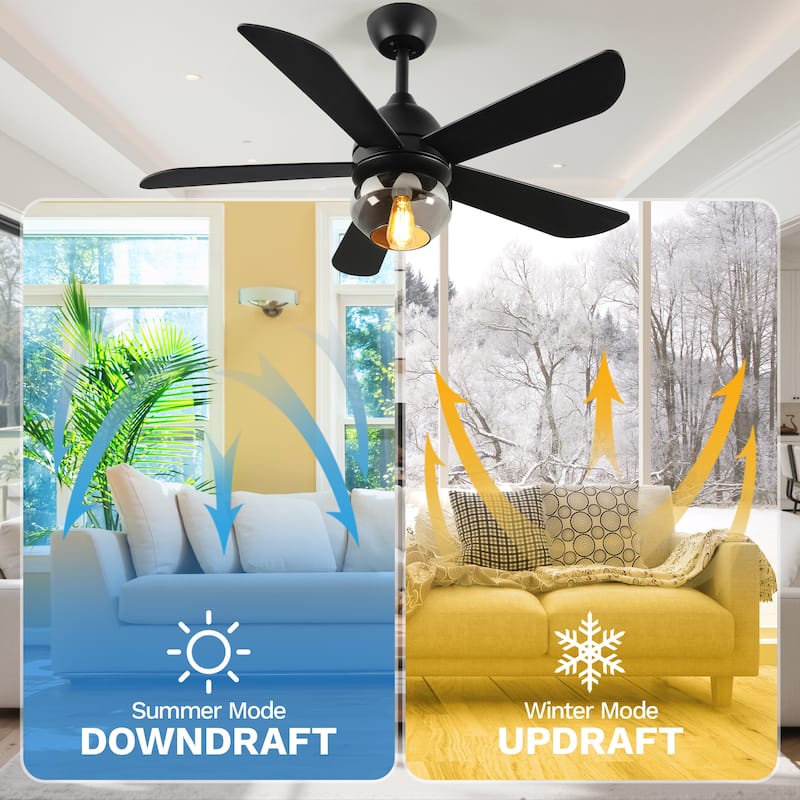 Moasis 42 to 52 Inch Ceiling Fan with Glass Light Shade and Remote Control
