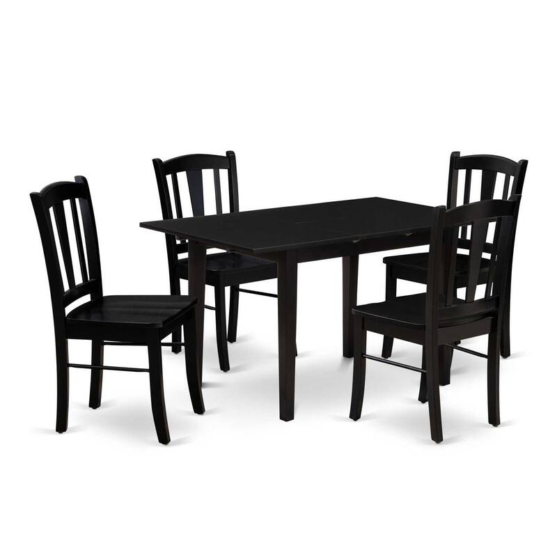 5-Piece Black Finish Solid Wood Top - Rectangular Dining Room Set - Seats-4