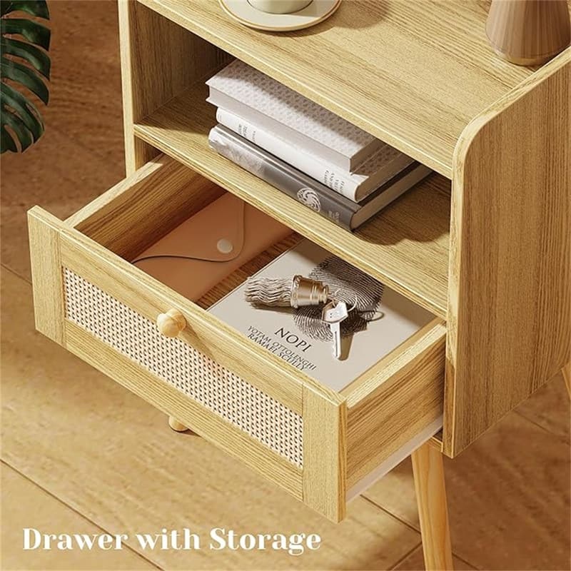 Nightstands Set of 2 with PE Rattan Drawers