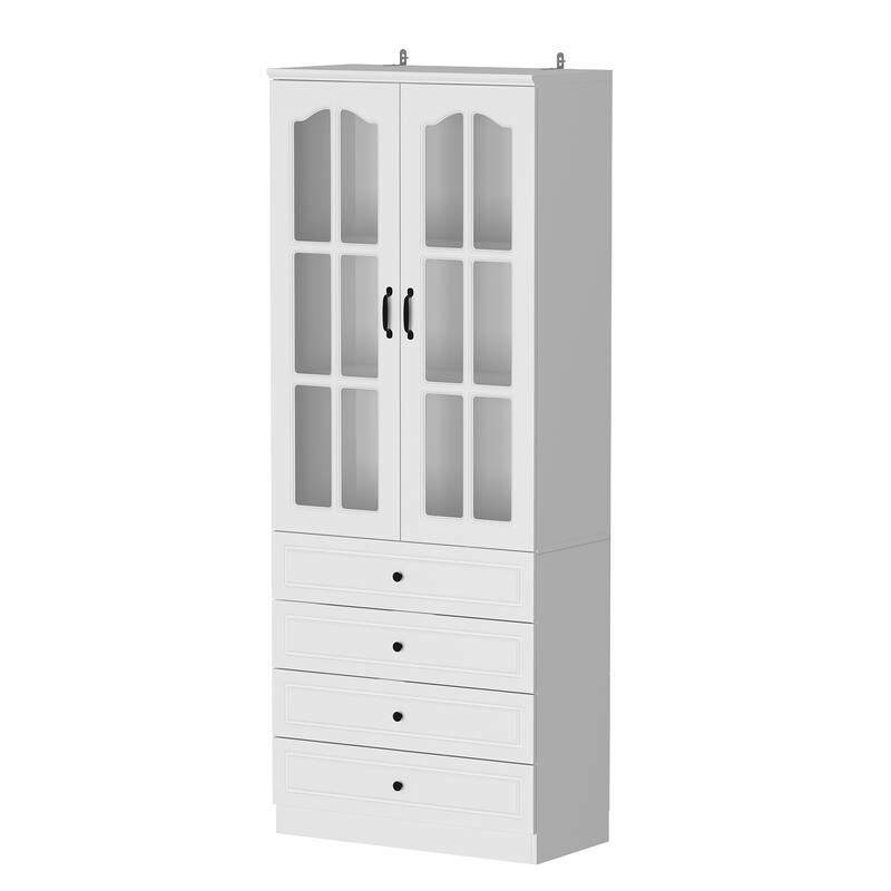 Kitchen Cabinet Clear Visibility Tempered Glass Showcase Combo Cabinet