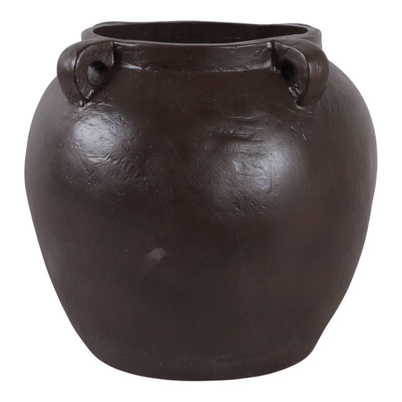 Rustic Heritage Table Vase with Textured Finish and Handles - Brown