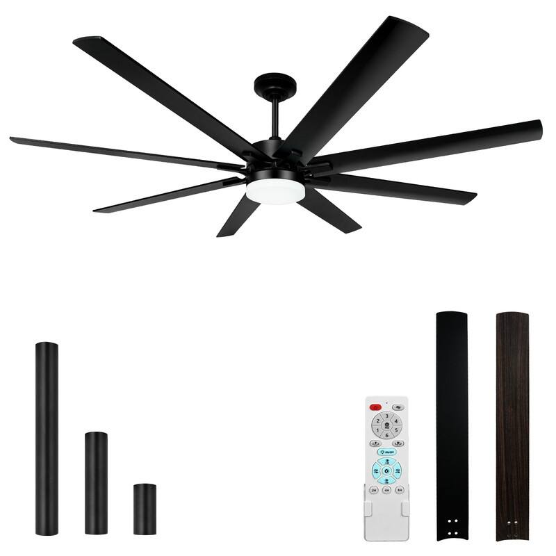 72 in. Indoor Black Large Industrial Ceiling Fans with Lights and Remote Control, Reversible, 8 Aluminum Blades
