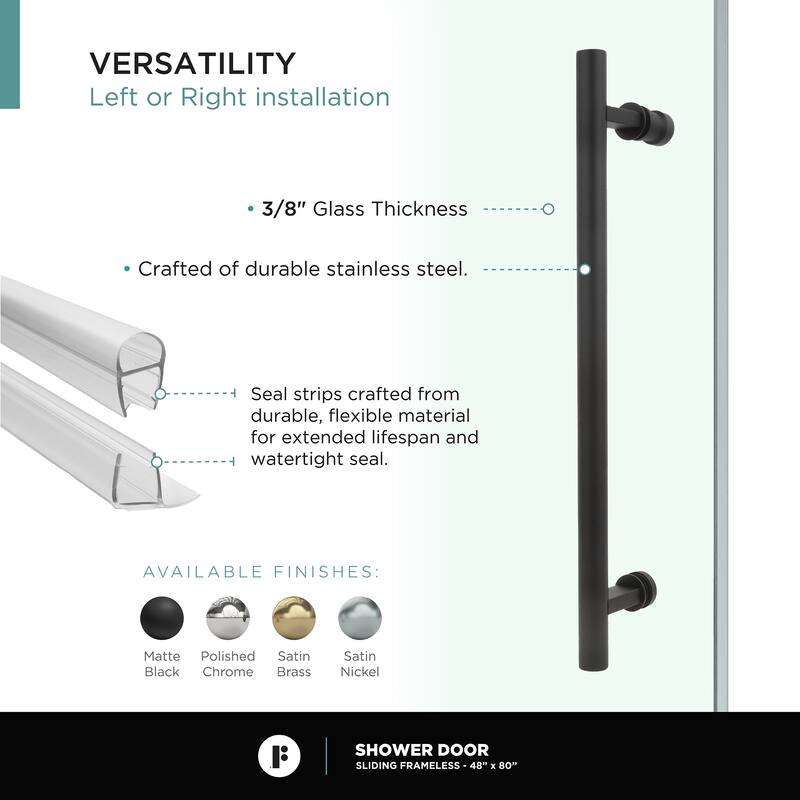 Fine Fixtures Frameless Clear Sliding Bathroom Shower Door