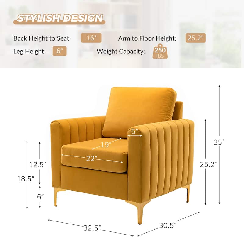 Ganymedes Modern Velvet Accent Arm Chair with Golden Legs by HULALA HOME