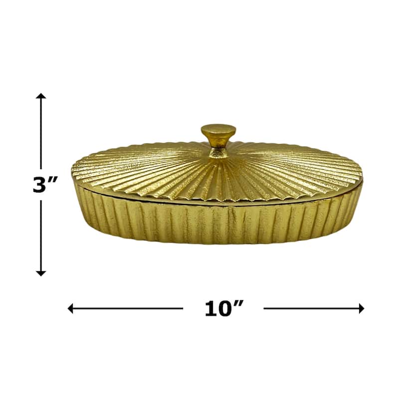 10 Inch Wide Decorative Handmade Aluminum Oval Bowl with Cap - 10 x 7 x 3 in