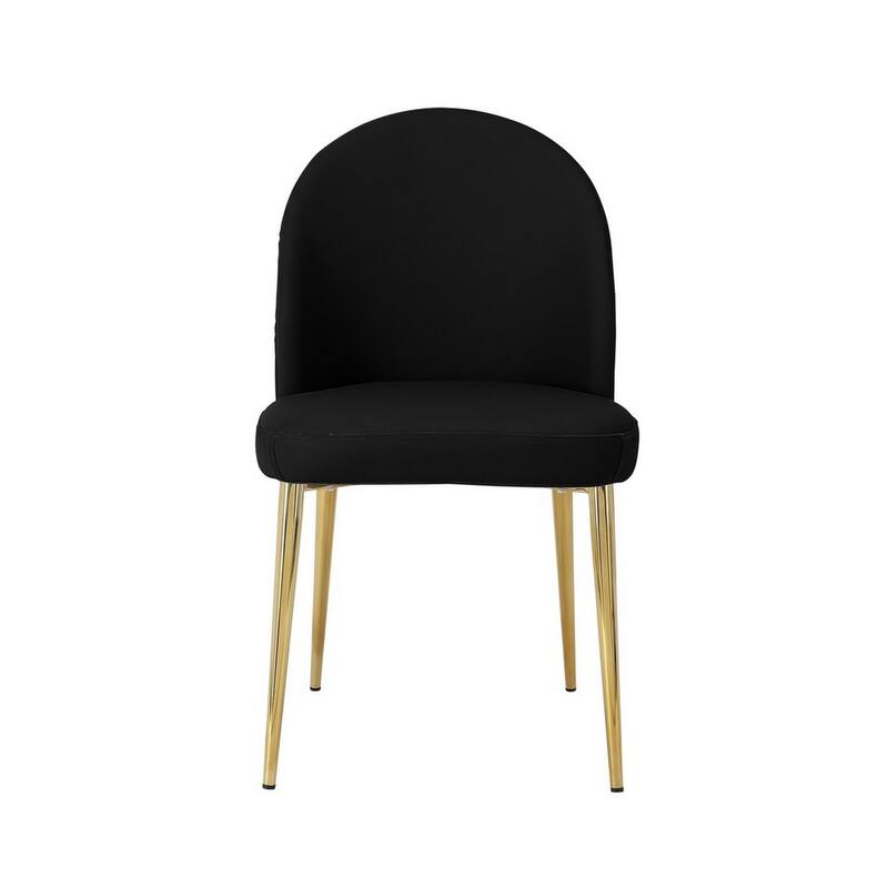 Era 24 Inch Dining Chair Set of 2, Curved Back, Black Faux Leather, Gold