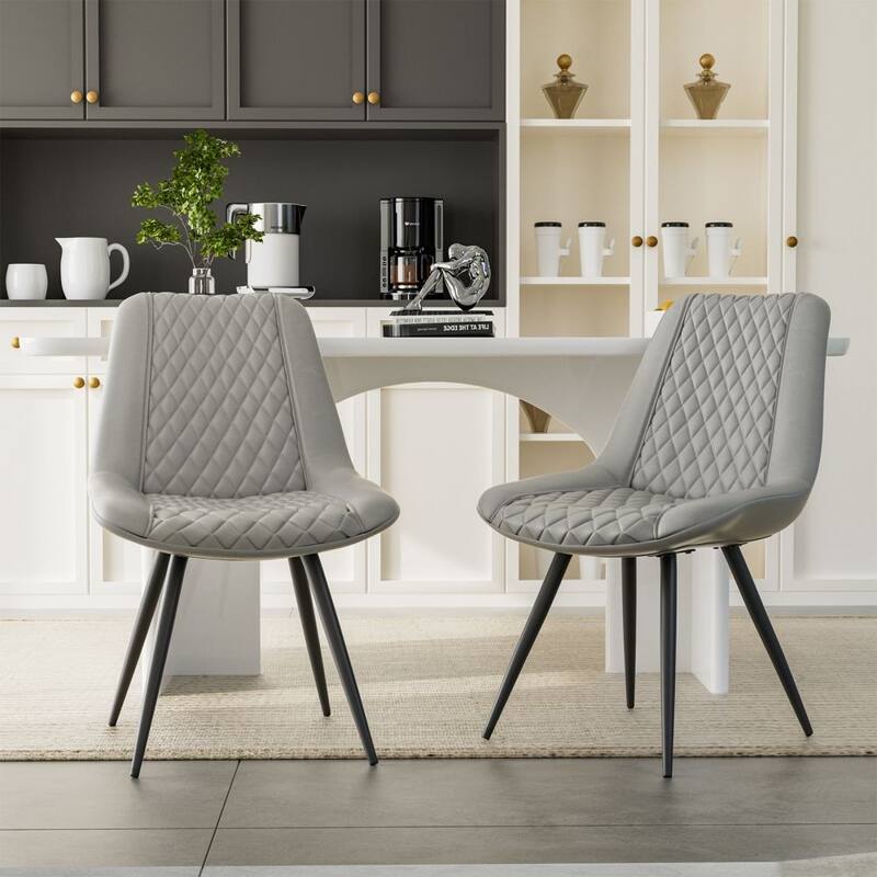 Leather Dining Chair with Metal Legs （Set of 2） - Grey