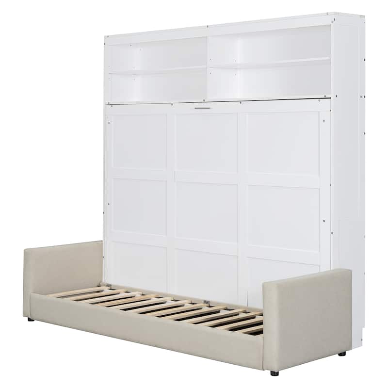 Multifunctional Queen Murphy Wall Bed with Built-in Sofa, Storage, and Easy Fold Mechanism