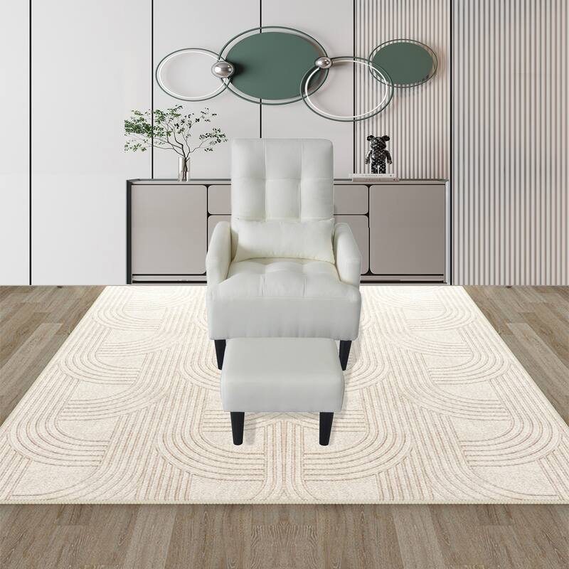 Cream White 26.77" High Back Upholstered Lounge Chair with Ottoman