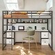 preview thumbnail 2 of 12, Full Size Metal Loft Bed with Desk, Cabinets, Drawers and socket, Black