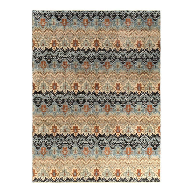 Ikat One-of-a-Kind Hand-Knotted Area Rug - Gray, 9' 1" x 12' 3" - 9' 1" x 12' 3"