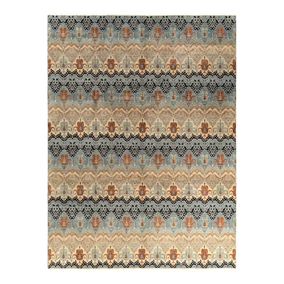 Ikat One-of-a-Kind Hand-Knotted Area Rug - Gray, 9' 1" x 12' 3" - 9' 1" x 12' 3"
