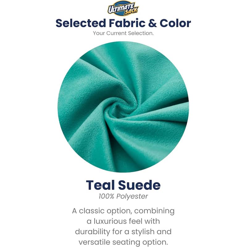 Ultimate Sack 5ft Bean Bag Chair, Oversized Indoor Comfy Lounger, Teal Suede