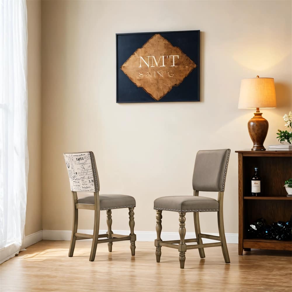 Driftwood Finish Counter Height Dining Chair with Nail head,Set of 2