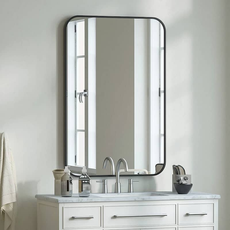 24 in. W x 32 in. H Rectangular Aluminum Framed Wall Bathroom Vanity Mirror in Matt Black