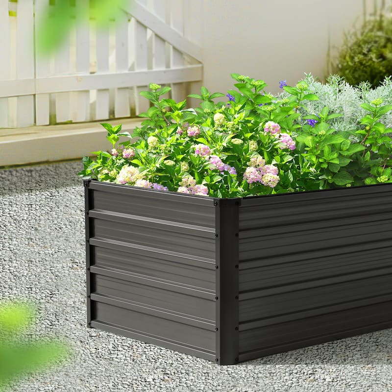 Rectangular Galvanized Raised Garden Bed Planter Box, Dark Gray