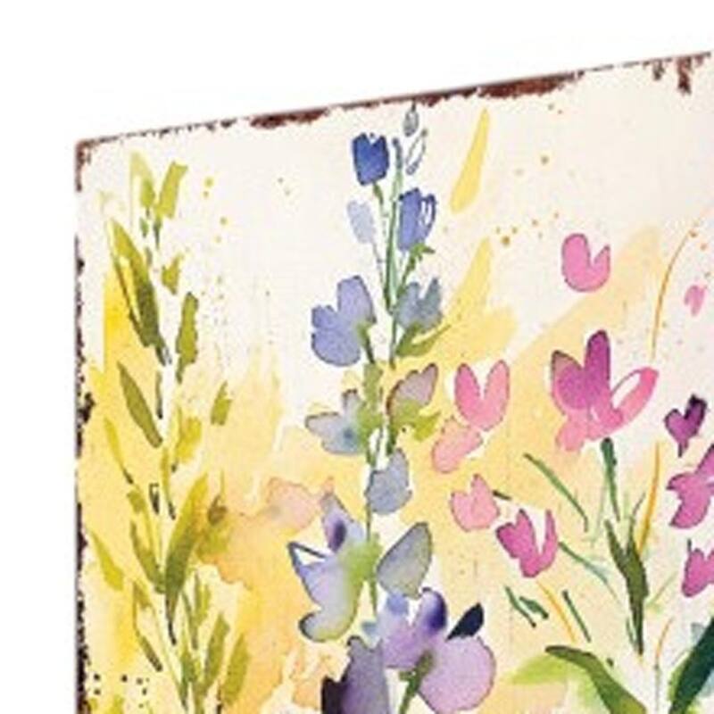 HomeRoots 30" Green Pink White And Yellow Solid Wood Watercolor Floral Garden Stake