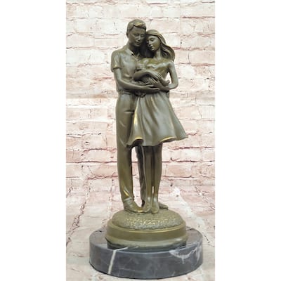 Bronze Sculpture Of Young Family Holding Newborn Baby By Milo