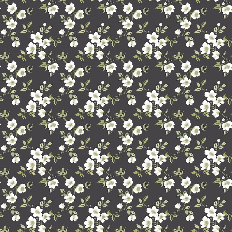 Galerie Wallcoverings Secret Garden Delicate Flower Trail Non-woven Matte Wallpaper Roll - 33 feet x 21 inches - Black