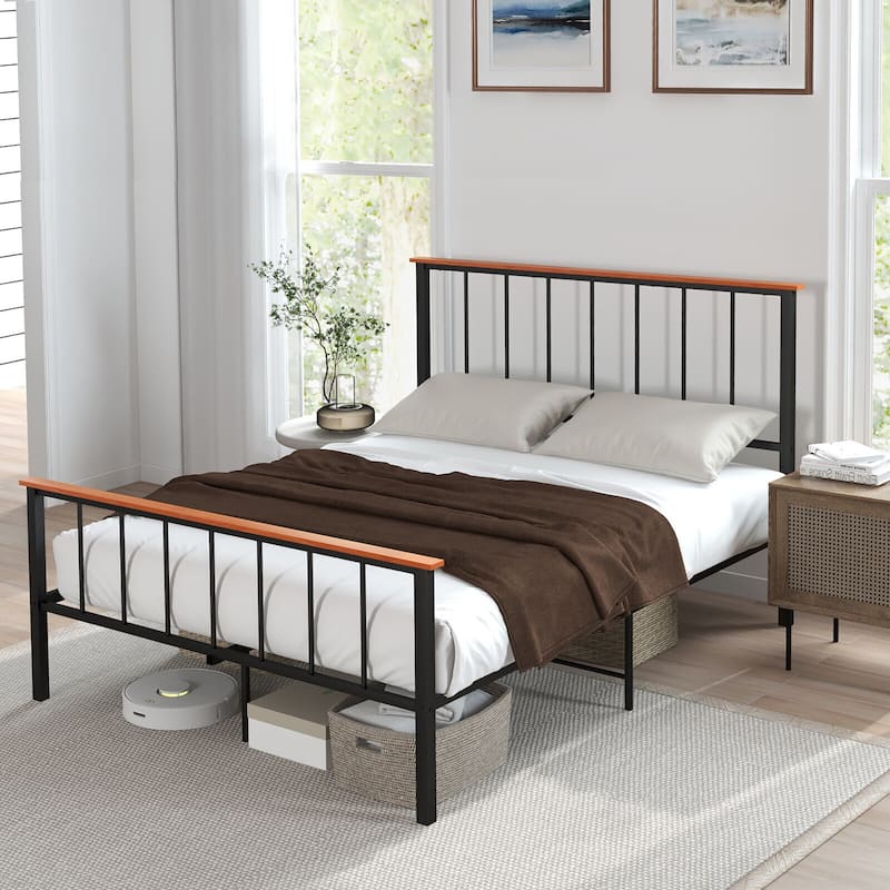 Gymax Full/Queen Size Metal Platform Bed Frame Mattress Foundation - Queen
