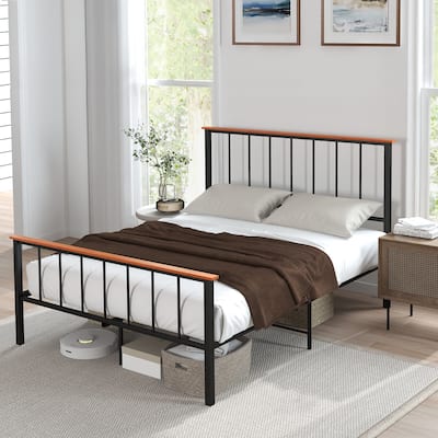 Gymax Full/Queen Size Metal Platform Bed Frame Mattress Foundation