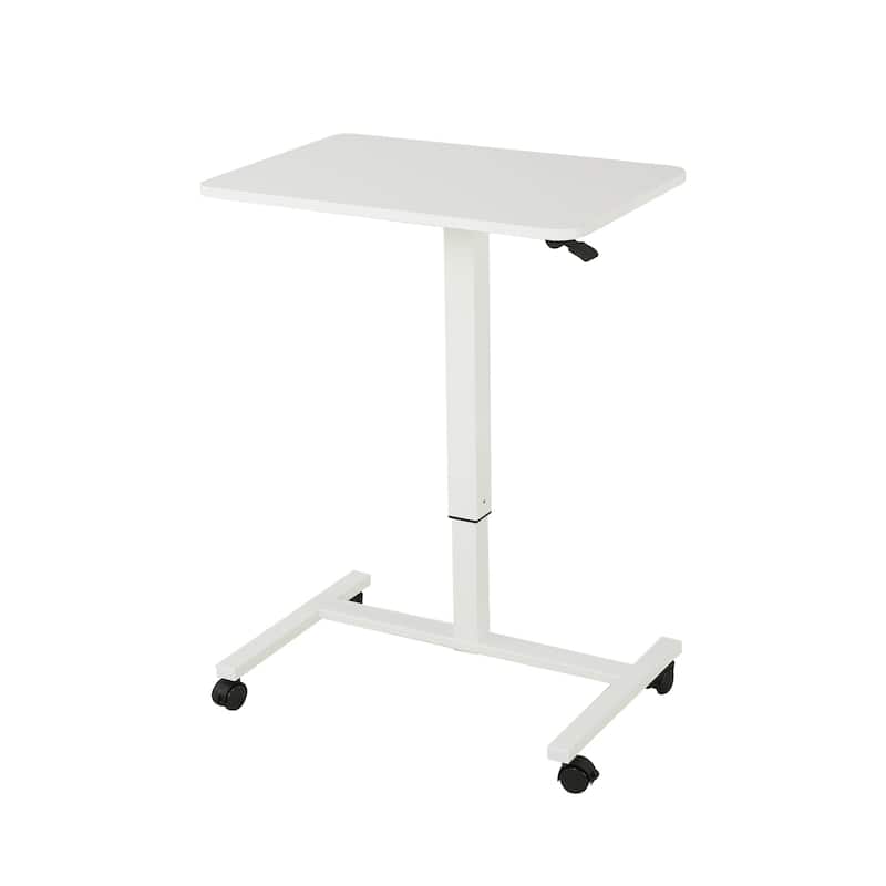 HomeRoots Adjustable White Wood and Stainless Steel Rolling Standing Desk