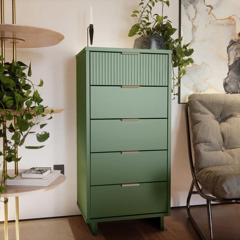 Manhattan Comfort Granville Tall 23.62" Modern Narrow 5 Drawer Dresser - Sage Green