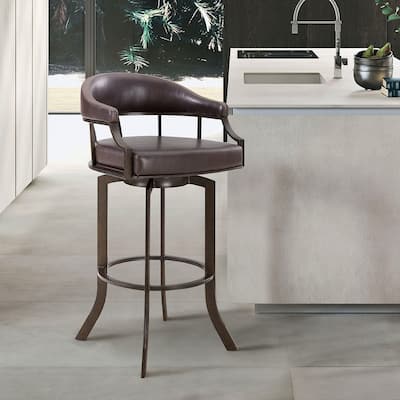 Pharaoh Brown Faux Leather Swivel Bar/Counter Stool in Auburn Bay Finish