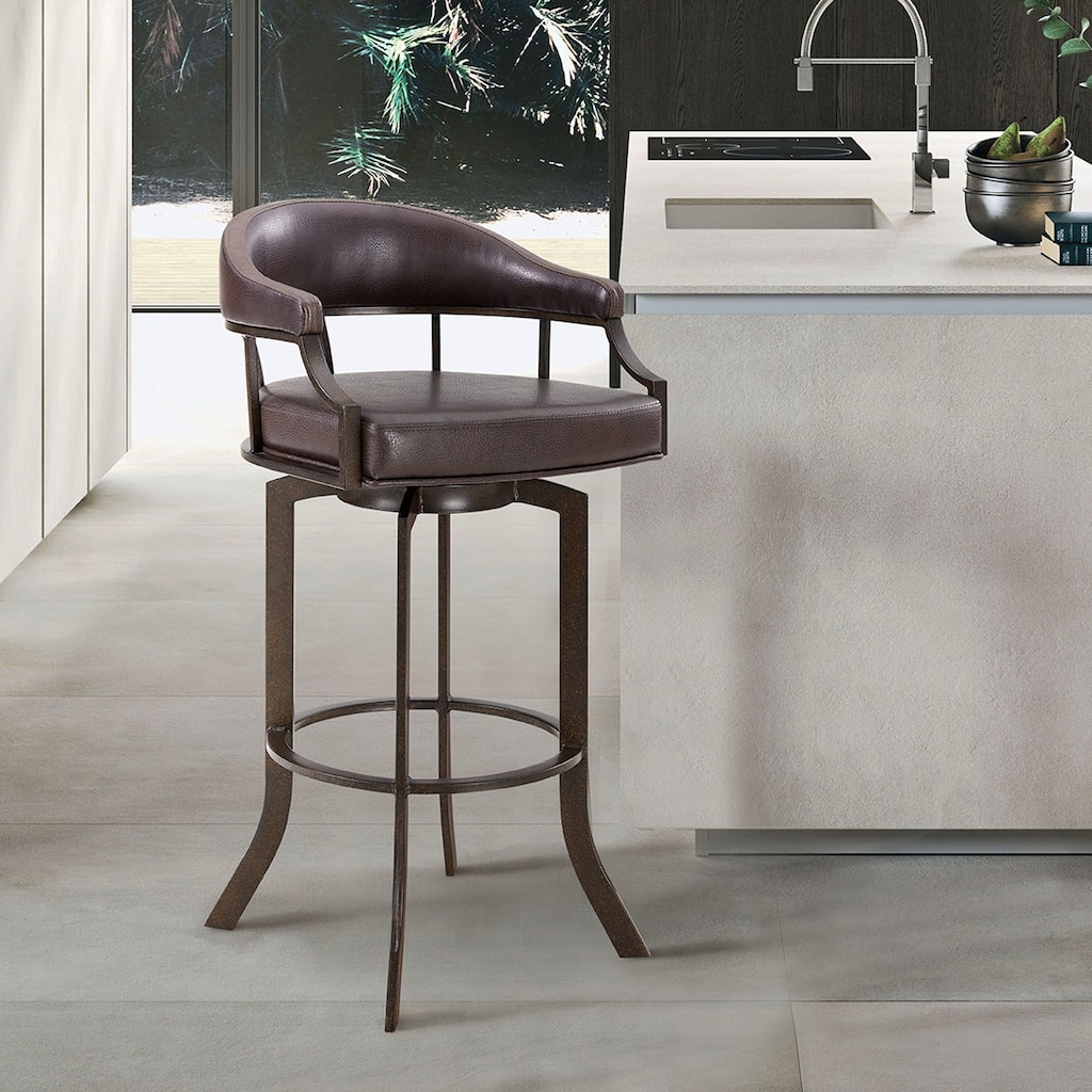 Pharaoh Brown Faux Leather Swivel Bar/Counter Stool in Auburn Bay Finish