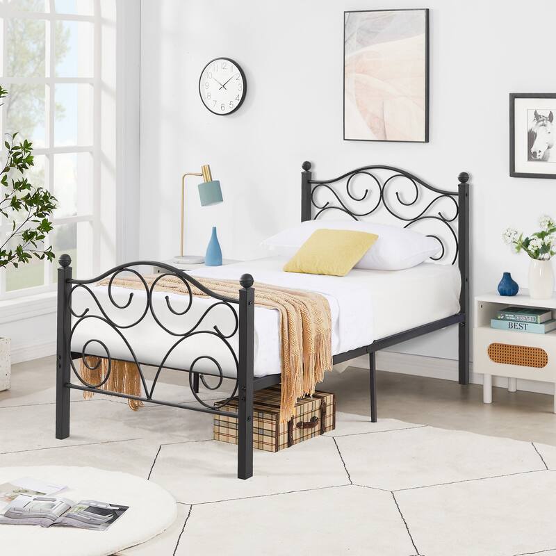 Taomika 3-Pieces Bedroom Sets with Black Bed Frame 2-Pack Stackable Brown Gray Nightstands