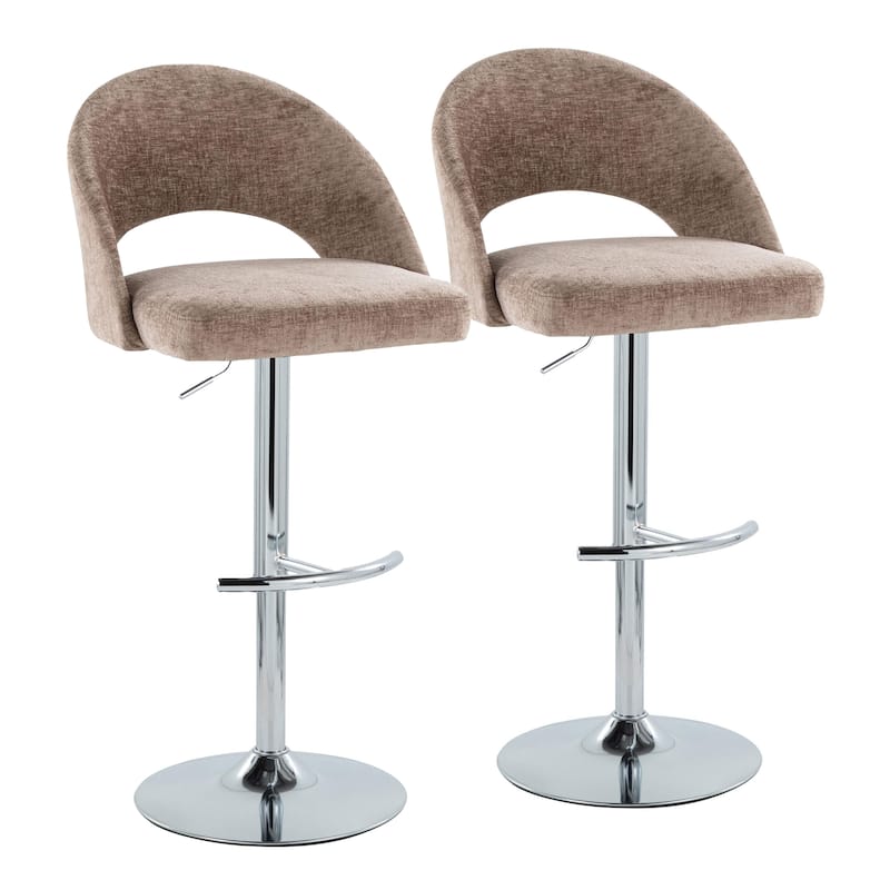 Renee Adjustable Barstool - Set of 2 - Brown Fabric/Chrome Finish